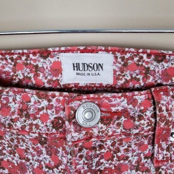 Hudson Nico Midrise Ankle Spr Skinny Floral Jeans Red White Size 28 - Picture 10 of 10
